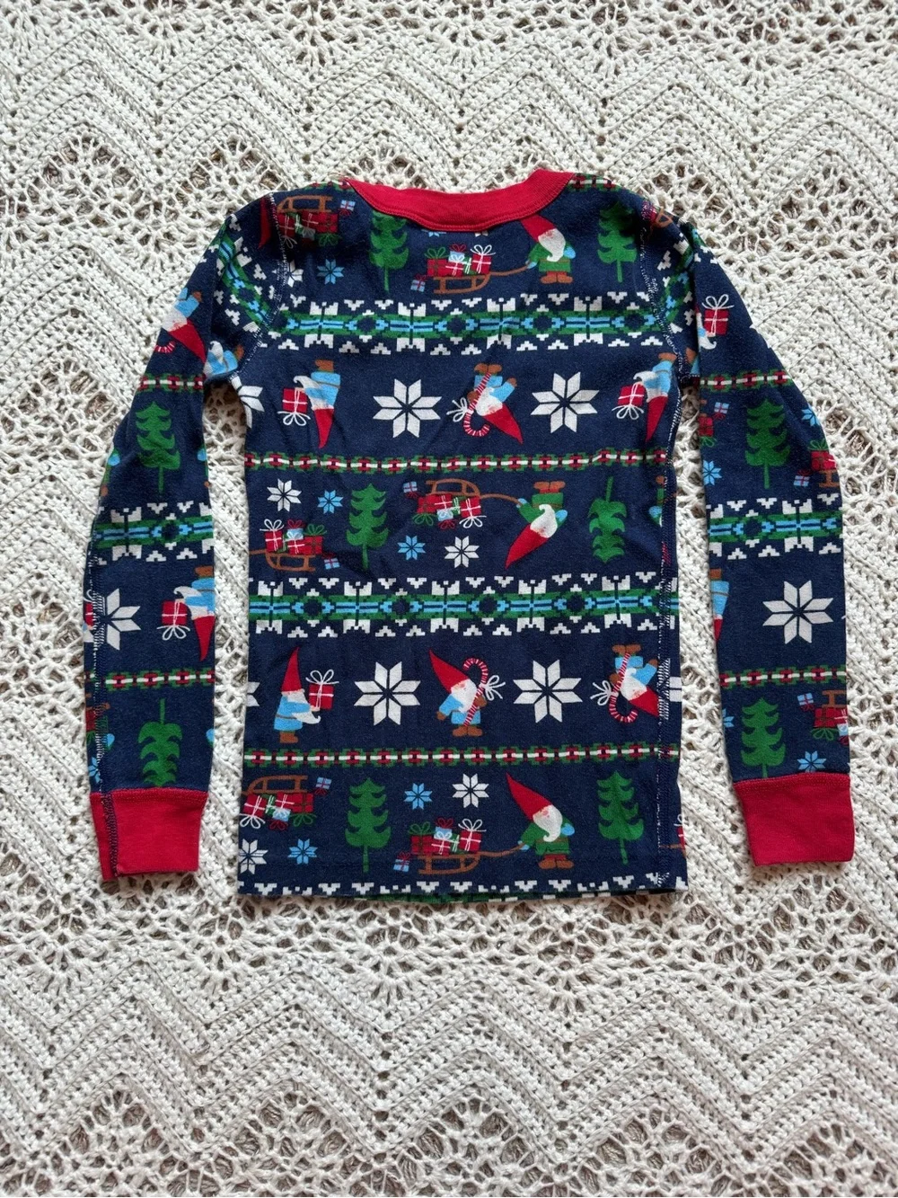 Hanna Andersson Kids Long Sleeve Top Pajamas Christmas Theme Elf Trees Gnomes